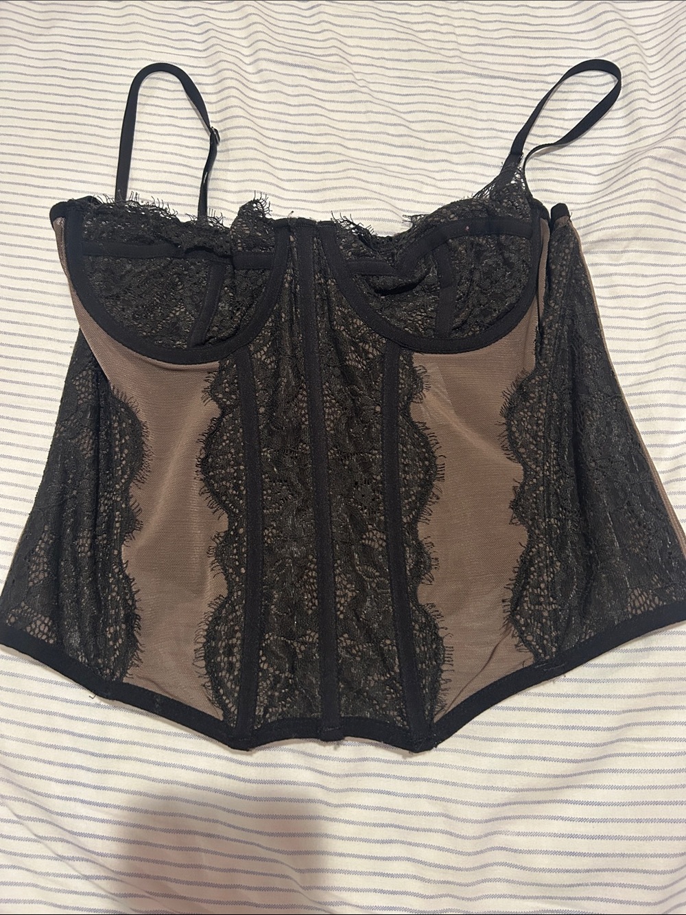 Urban Outfitters Black Lace-Trim Bustier Corset Top Size L
